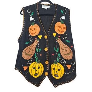 Vintage 90s Victoria Woman 1X Halloween Pumpkin Sweater Vest Kitsch Grandma